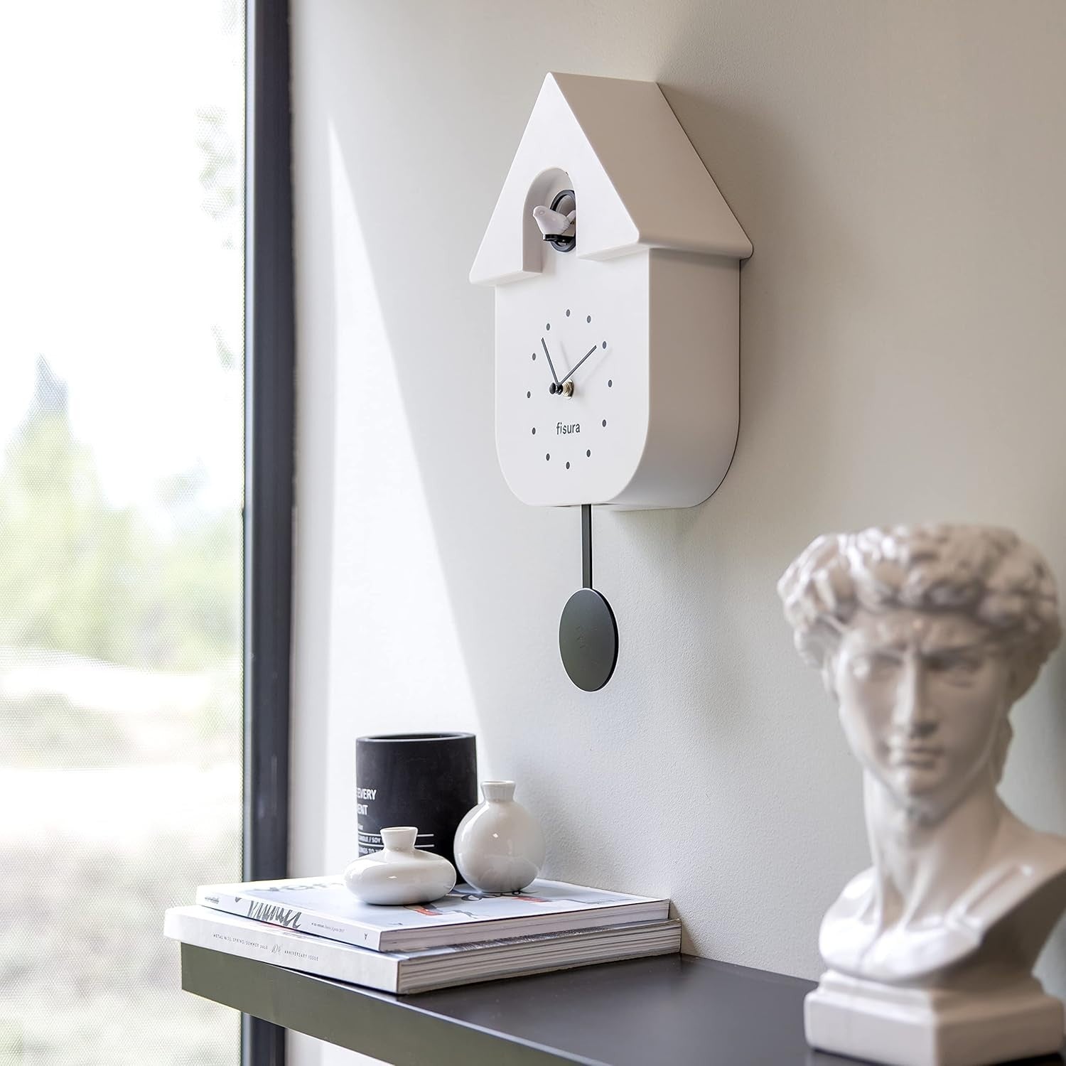 Modern White Cuckoo Wall Clock Silent Pendulum Battery Operated Decor Gift