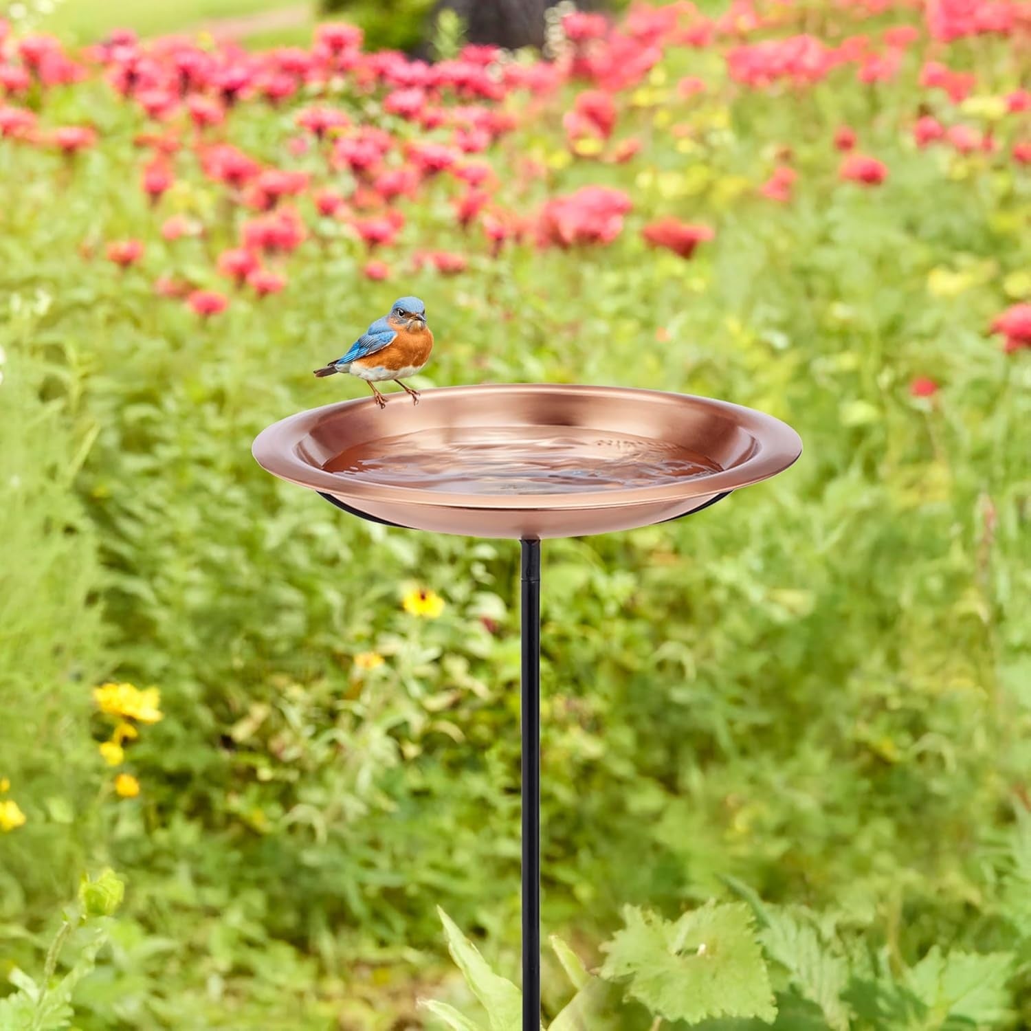 Good Directions 18" Copper Bird Bath with Garden Pole – Matte Finish