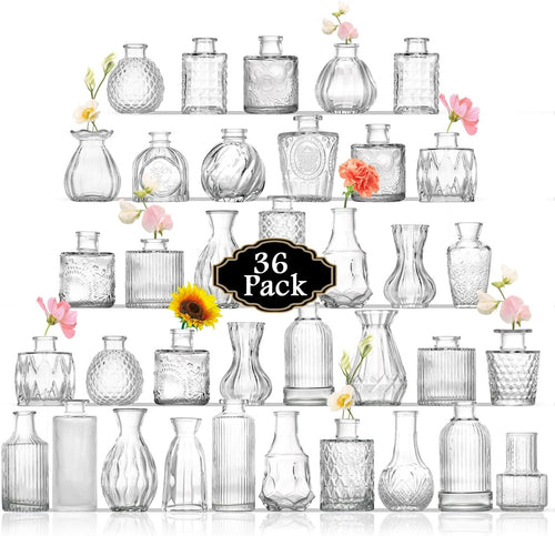36pcs Clear Glass Bud Vases Wedding Table Centerpieces Mini Flower Decor