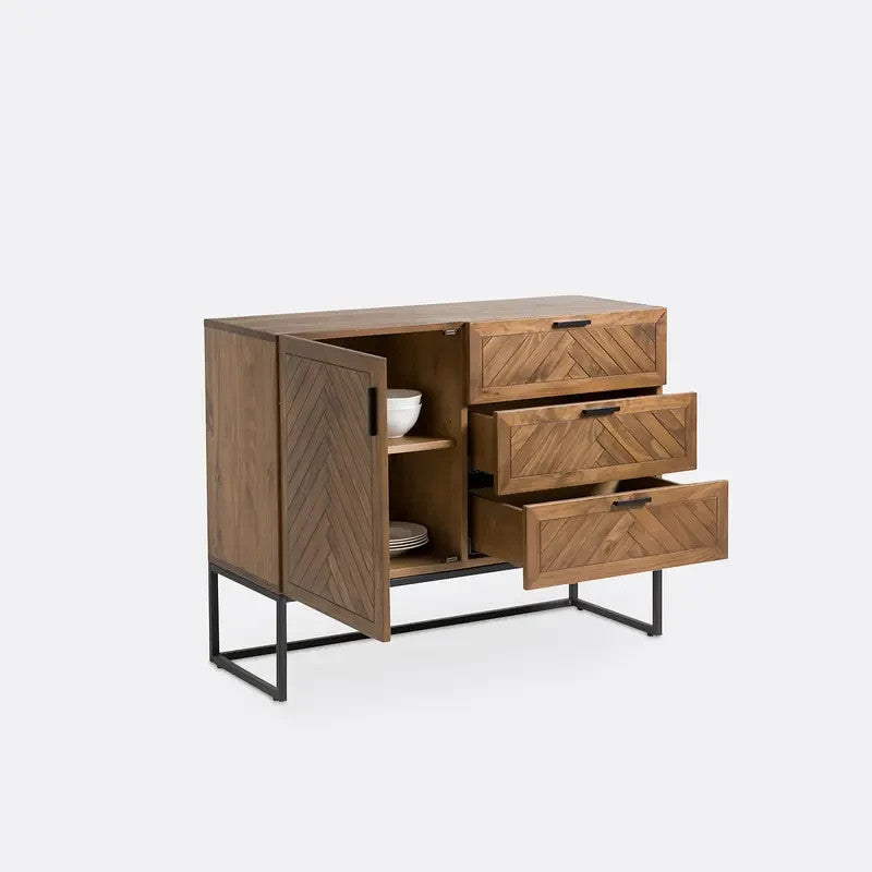 Pine Sideboard Unit | 1 Door 3 Drawer Storage Cabinet with Black Base