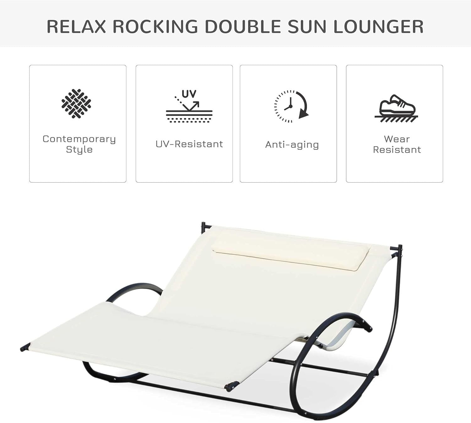 Rocking Double Sun Lounger for Garden – 2-Person Daybed with Pillow