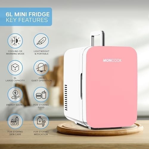 6L Mini Fridge Pink Portable Cooler and Warmer for Skincare Food Drinks