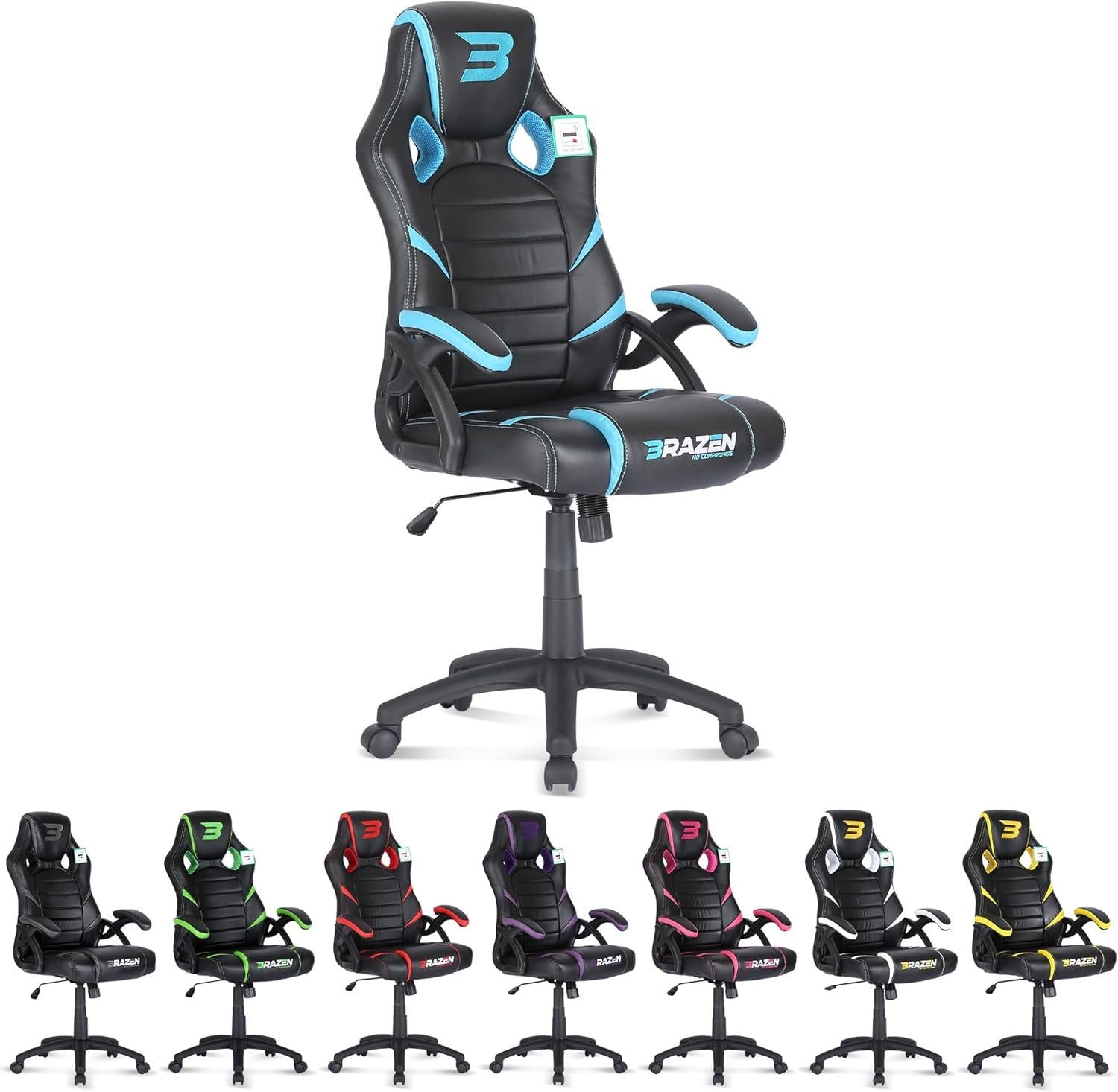Ergonomic Gaming Chair Racing Style Faux Leather Swivel Blue