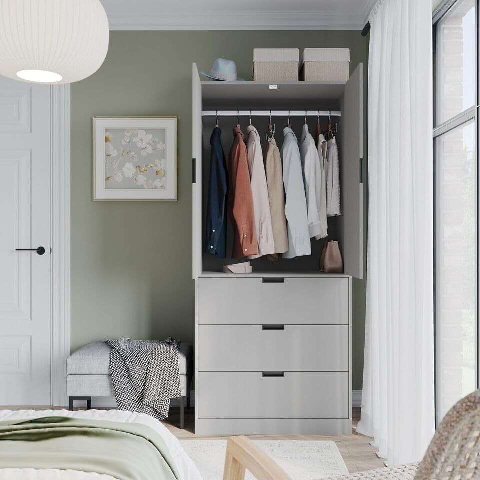 Modern Grey 2 Door 3 Drawer Wardrobe with Rail & Shelf 180cm Storage