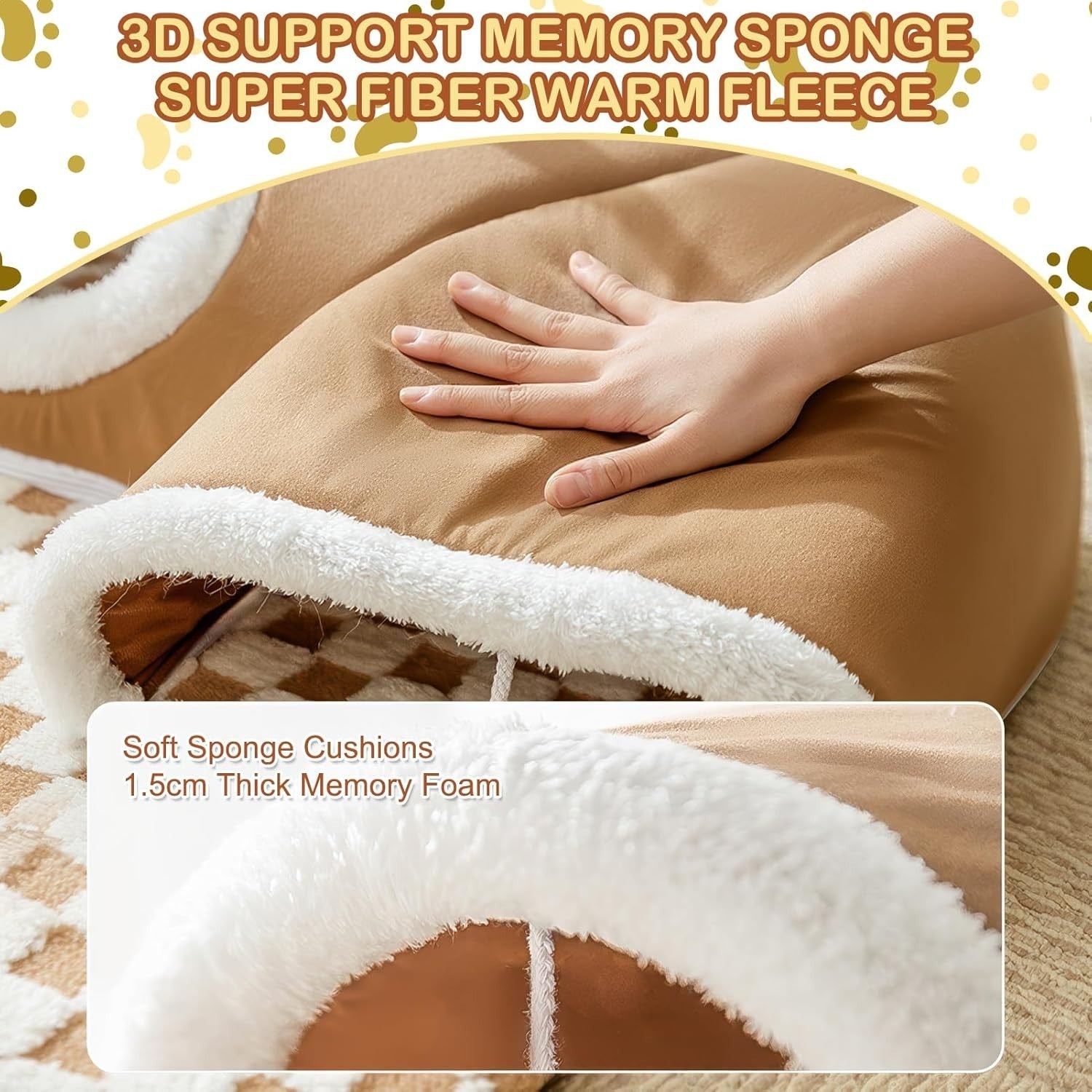 U Shape Cat Tunnel Bed 65x40cm Memory Foam Thermal Fleece Cave