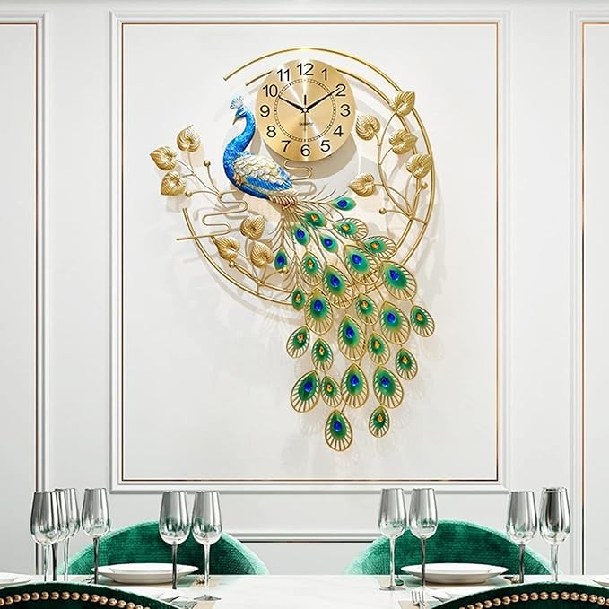 Luxury Peacock Wall Clock 156cm Metal Art Silent Modern Large Home Decor