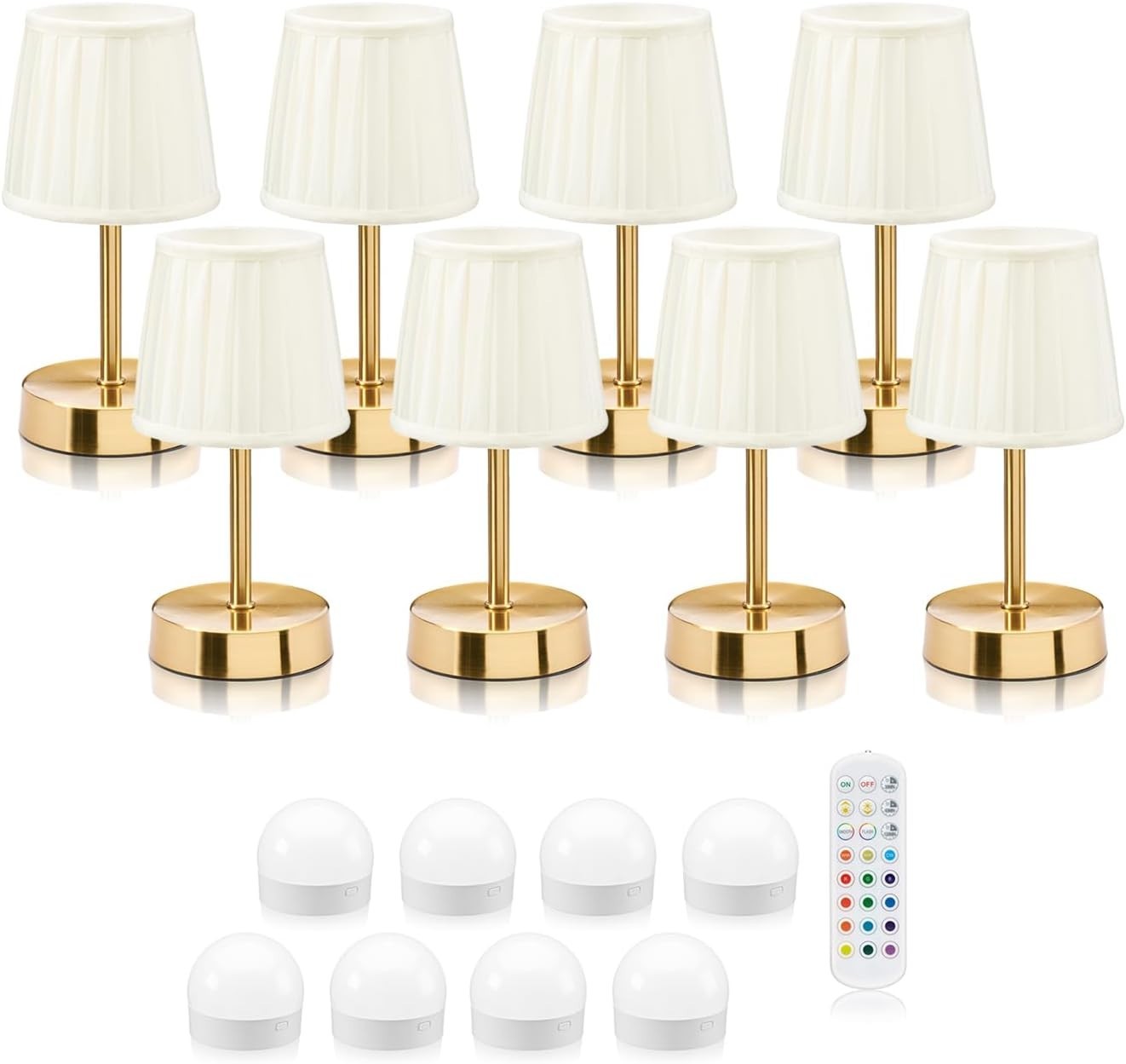 8x Cordless Rechargeable LED Table Lamps – Dimmable Remote Control Lights Set