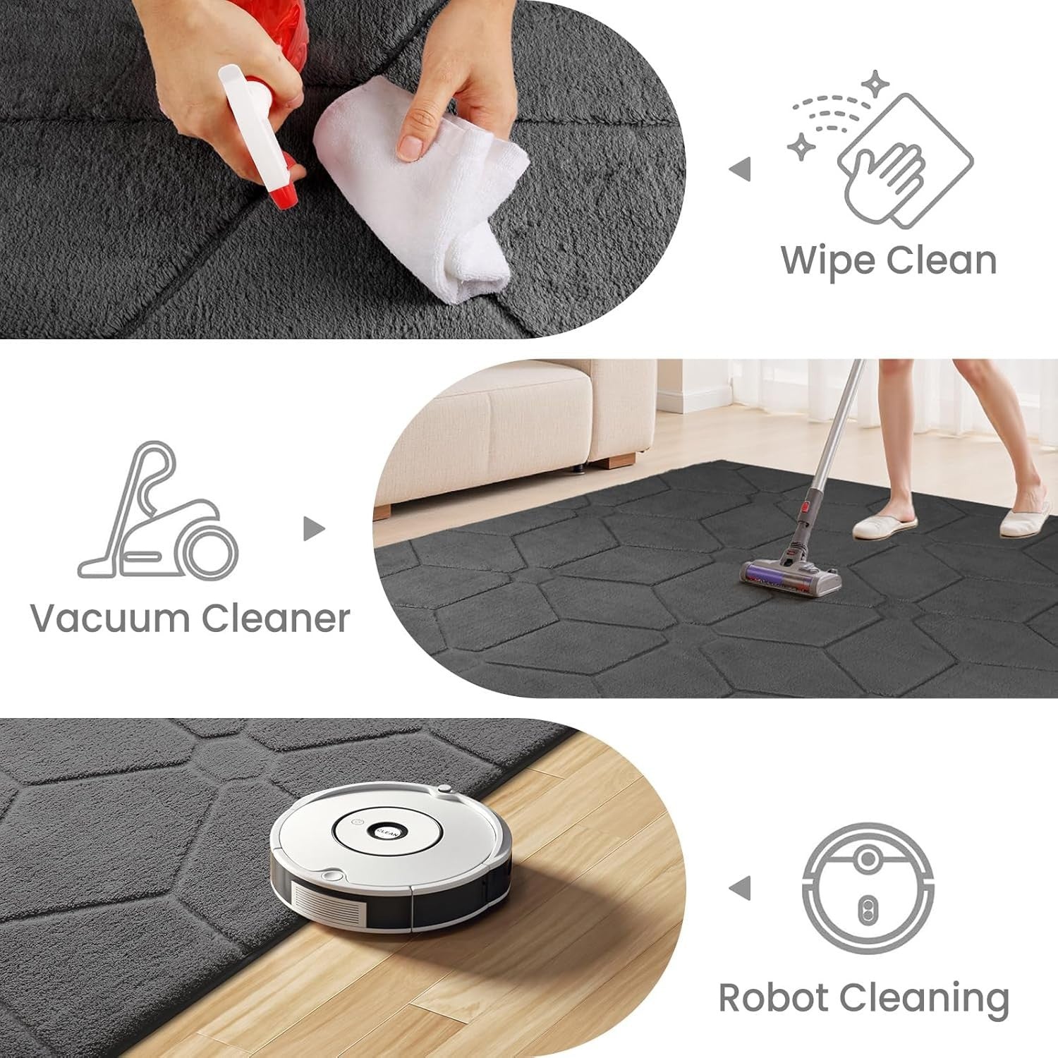 Dark Grey Area Rug 140x200cm Short Pile Washable Anti Slip Living Room