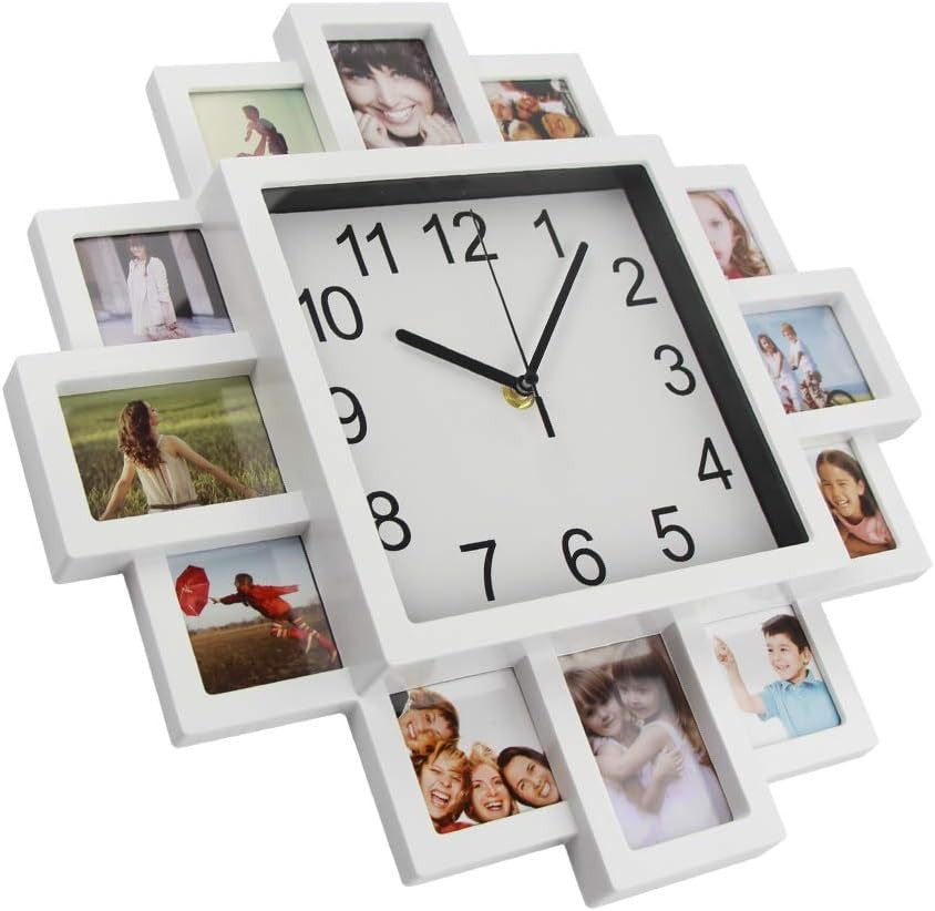 White 40cm DIY Photo Frame Wall Clock Multi-Photo Modern Silent Home Decor