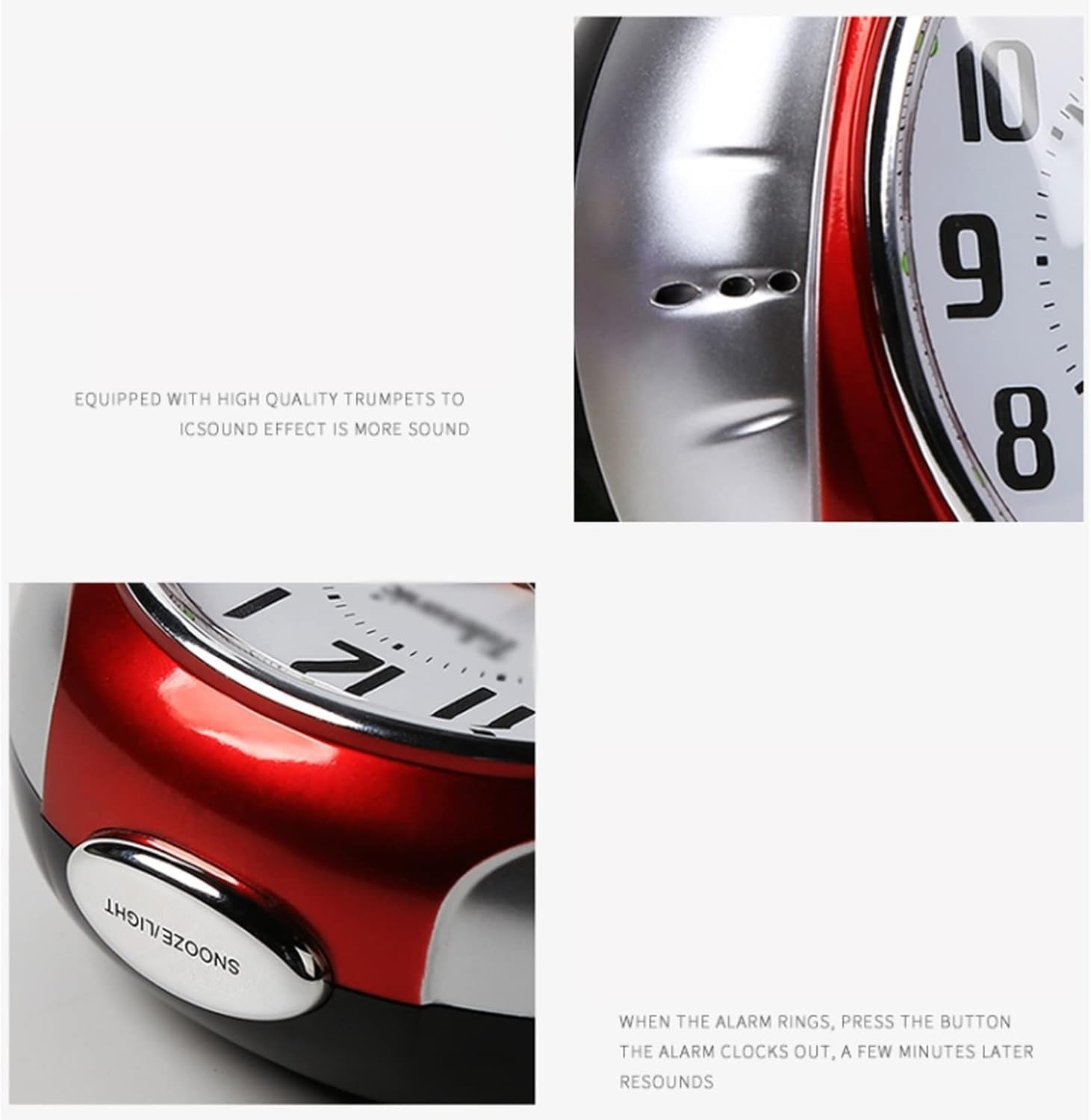 Silent Alarm Clock Loud Bell 5 Inch Non Ticking Battery Operated Bedroom