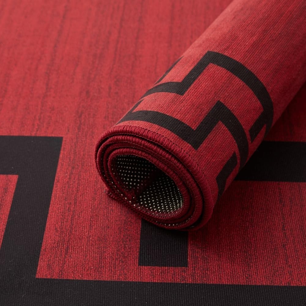 Red Runner Rug 80x300cm Greek Key Design Soft Touch Non-Slip Hallway Carpet