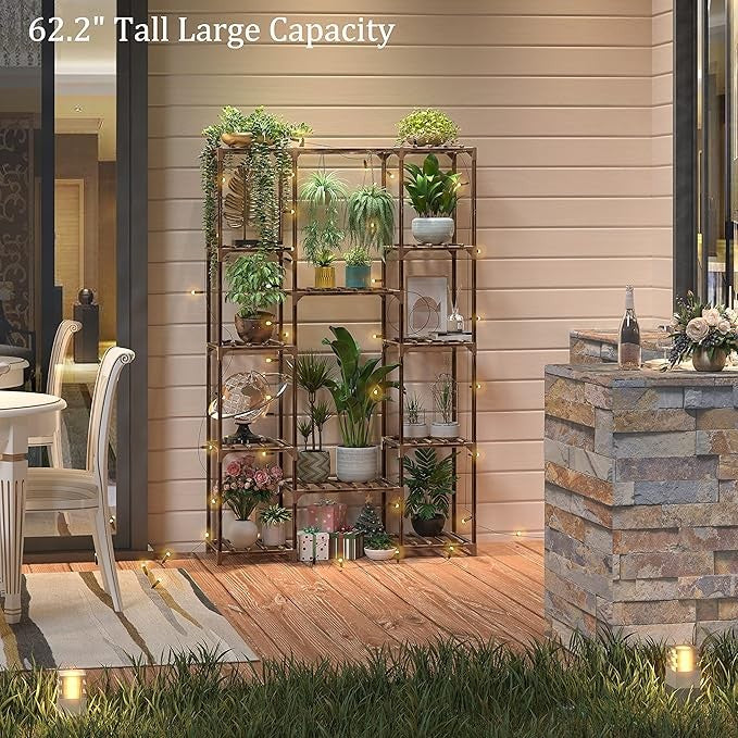 Tall Wooden Plant Stand Indoor Outdoor Multi-Level Flower Shelf Rack