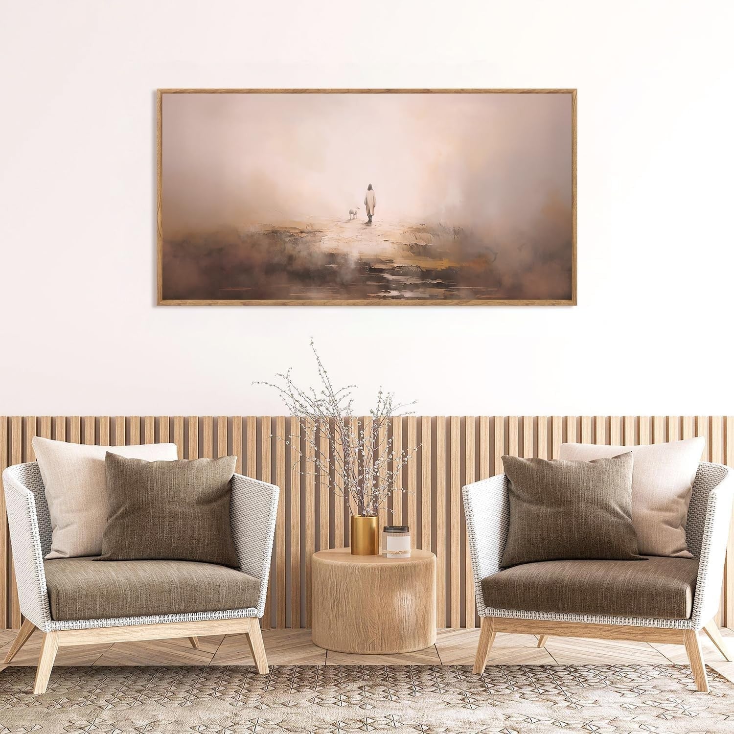 Jesus Christian Wall Art Lost Sheep Parable Framed Canvas Faith Decor 20x40