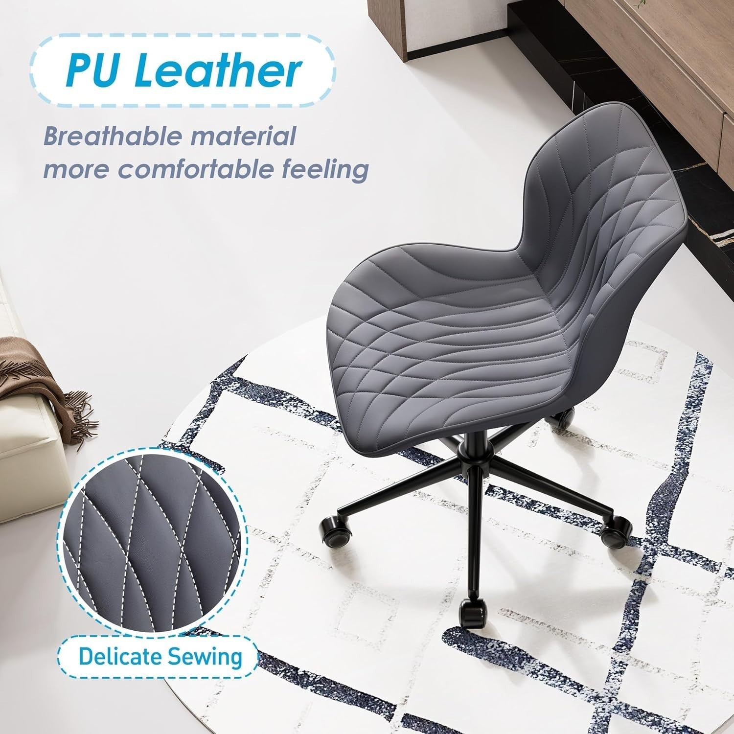 Purple Faux Leather Home Office Desk Chair Swivel Armless Ergonomic Rocking Seat