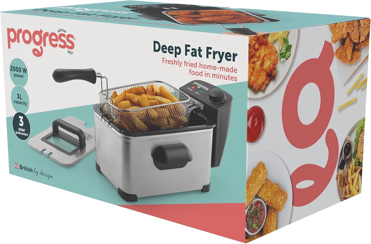 3L Deep Fat Fryer 2000W Adjustable Temp Viewing Window Easy Clean