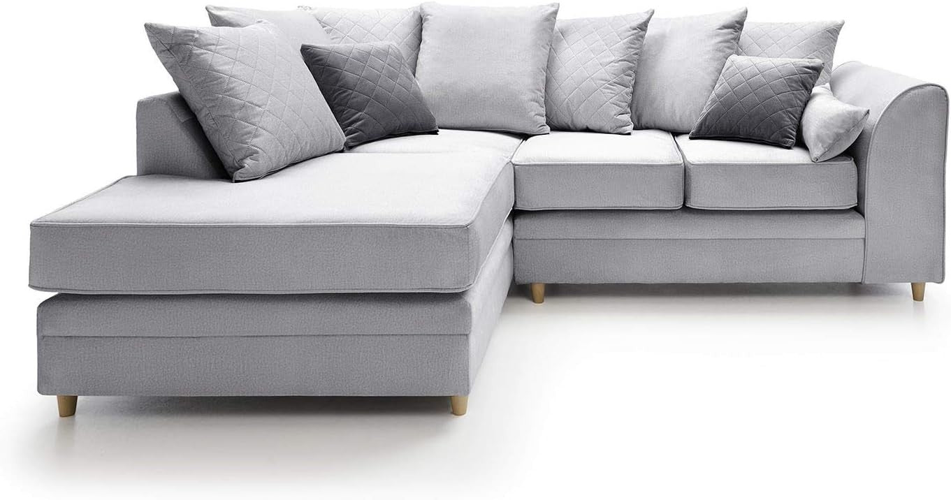 Light Grey L Shape Corner Sofa Velvet Fabric Water Repellent Plush Comfort