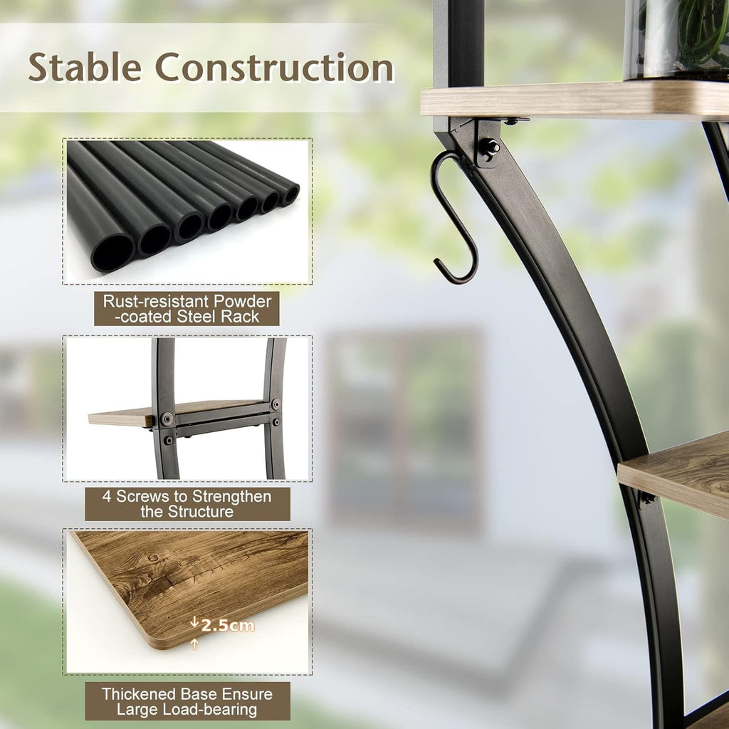 8 Tier Metal Plant Stand Curved Half Moon Ladder Shelf Indoor Outdoor Rack