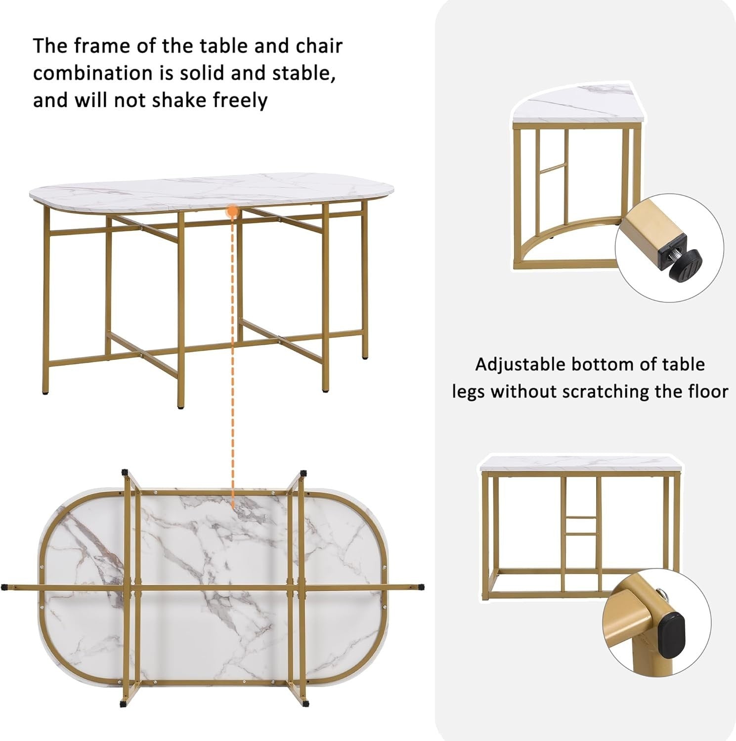 Luxury 6-Seater Dining Table Set with Marble Top & Gold Iron Frame - Modern Chic