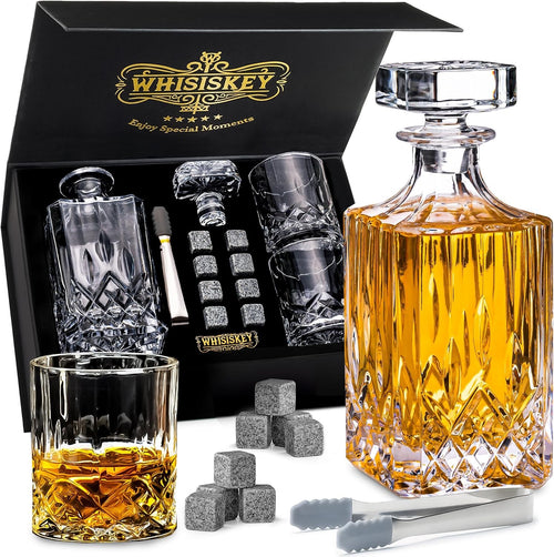 700ml Whiskey Decanter Gift Set with Glasses Stones Tongs in Luxury Gift Box