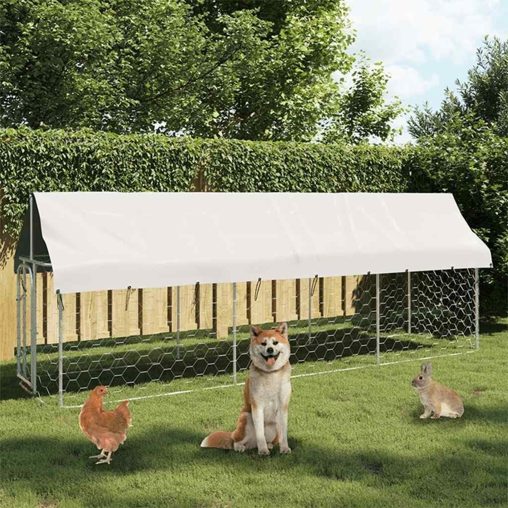 Outdoor Dog Kennel 400x100x150cm with Roof, Lockable Latch, Steel Frame