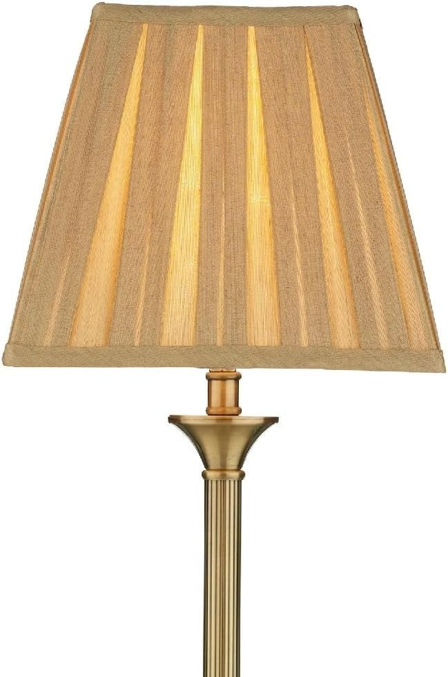 Antique Brass Candlestick Table Lamp with Gold Silk Shade & Inline Switch