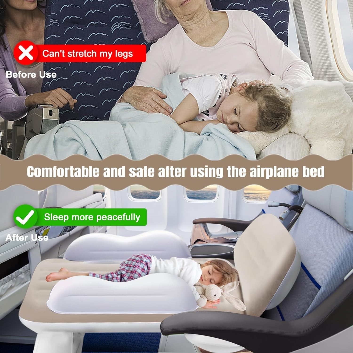 Portable Inflatable Toddler Airplane Bed with Safety Guard and Travel Pump
