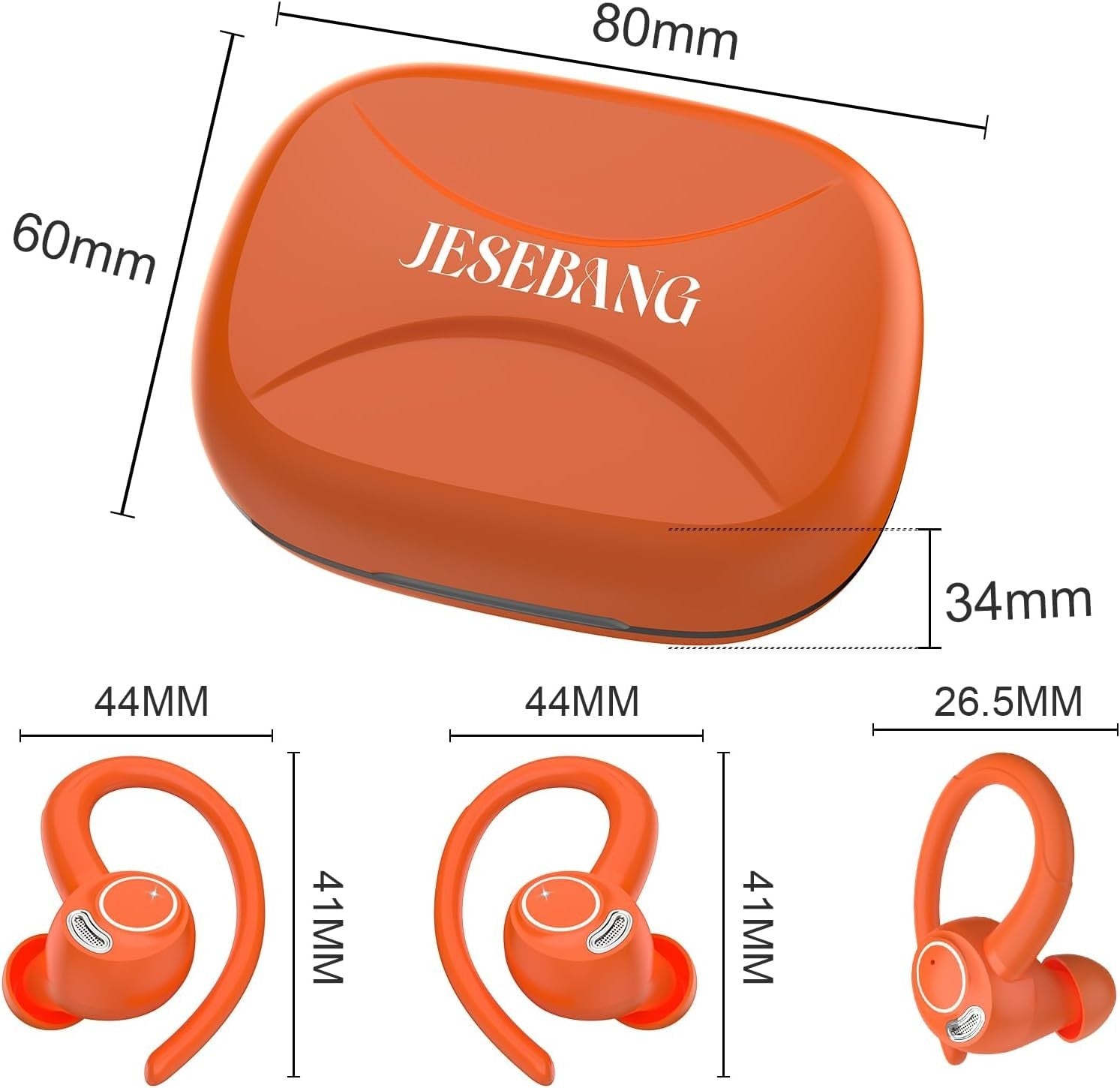 Orange Bluetooth 5.3 Earbuds 40H Playtime ENC Mic LED Display IP7