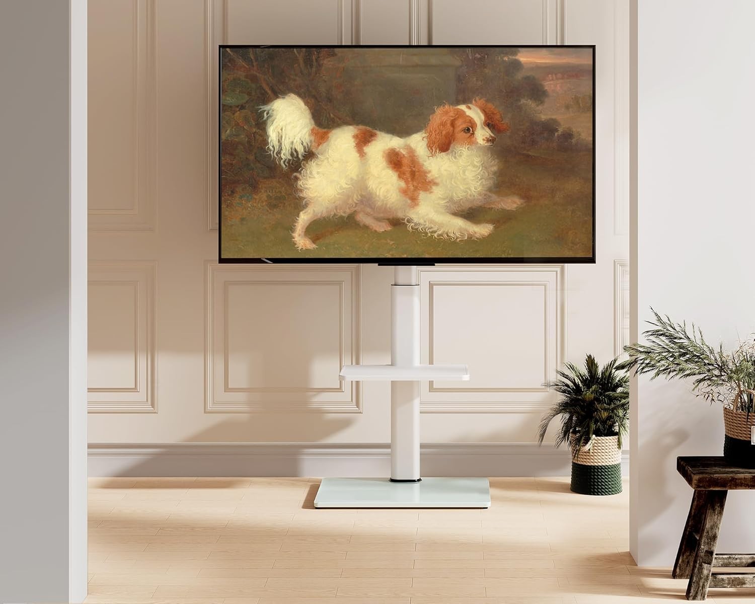 Adjustable TV Floor Stand for 32-60" Screens Swivel Mount Shelf White