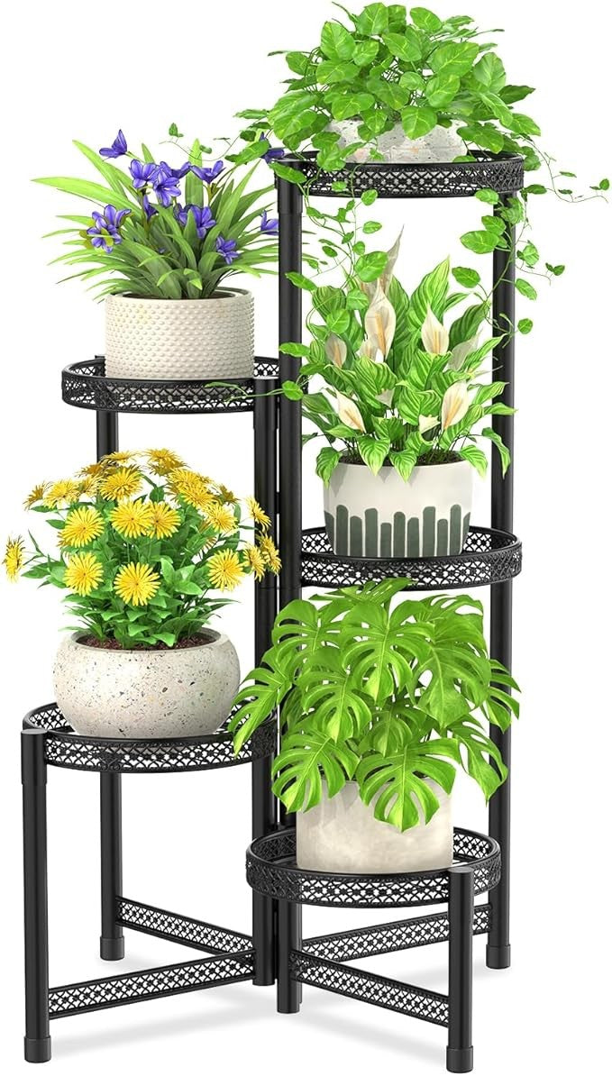 5 Tier Black Metal Plant Stand Indoor Outdoor Corner Tiered Flower Shelf