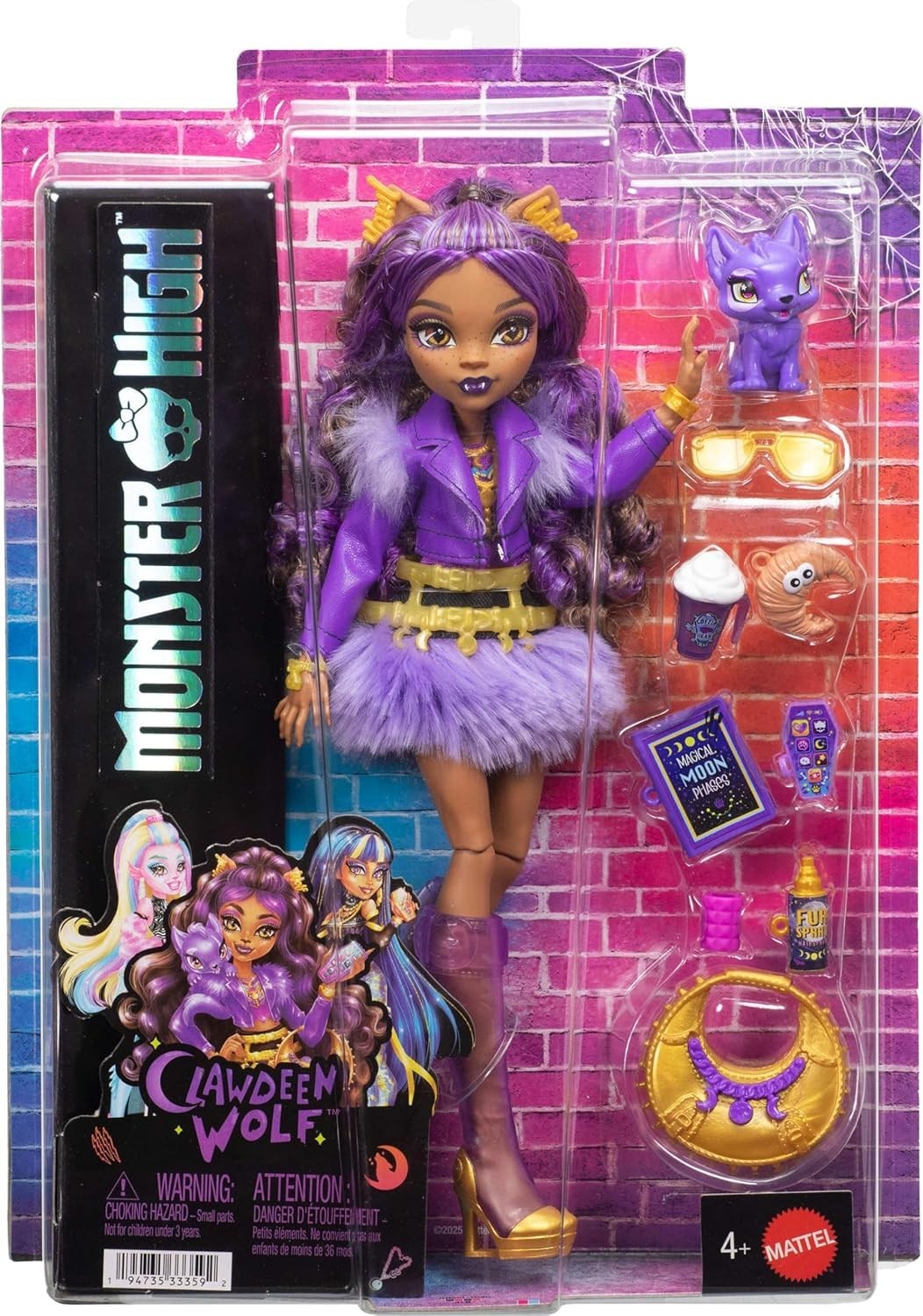Fashion Doll Purple Moto Jacket Furry Skirt Pet Wolf Accessories
