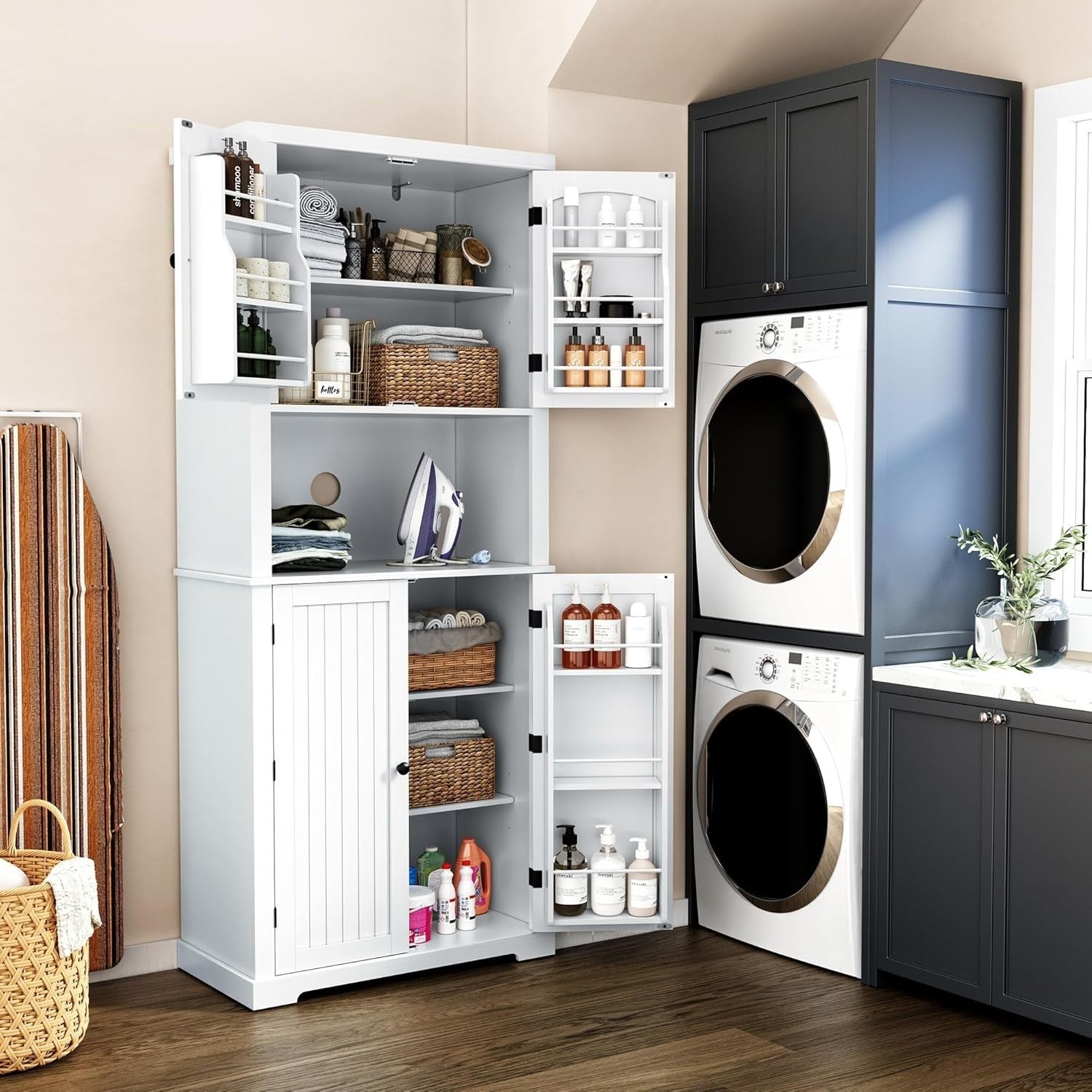 White Tall Kitchen Pantry Cabinet Storage Cupboard Doors Shelves