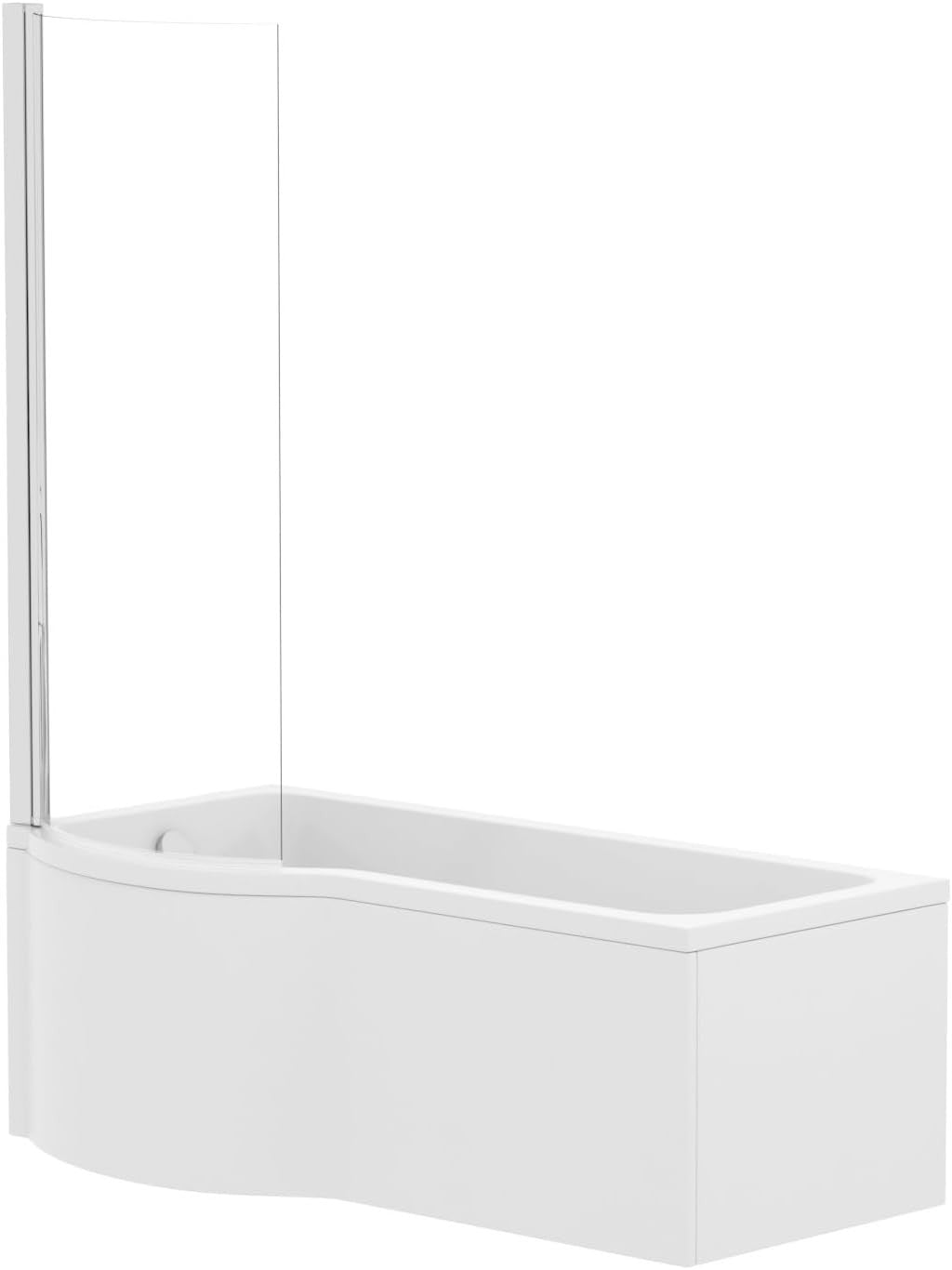 1700x850mm Left Hand P-Shaped Acrylic Shower Bath with Front Panel Glass Screen