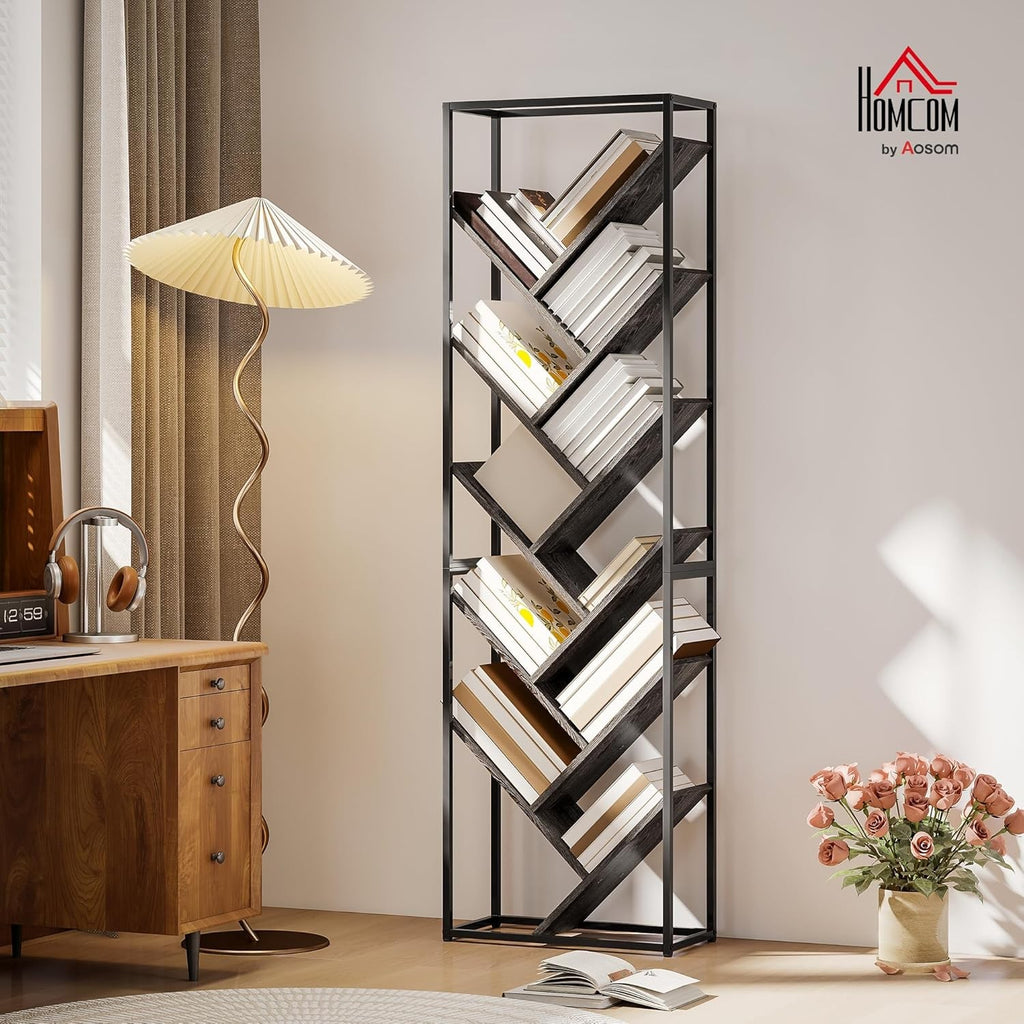 10-Tier Tree Bookshelf Industrial Tall Bookcase Display Unit for Living Room Off