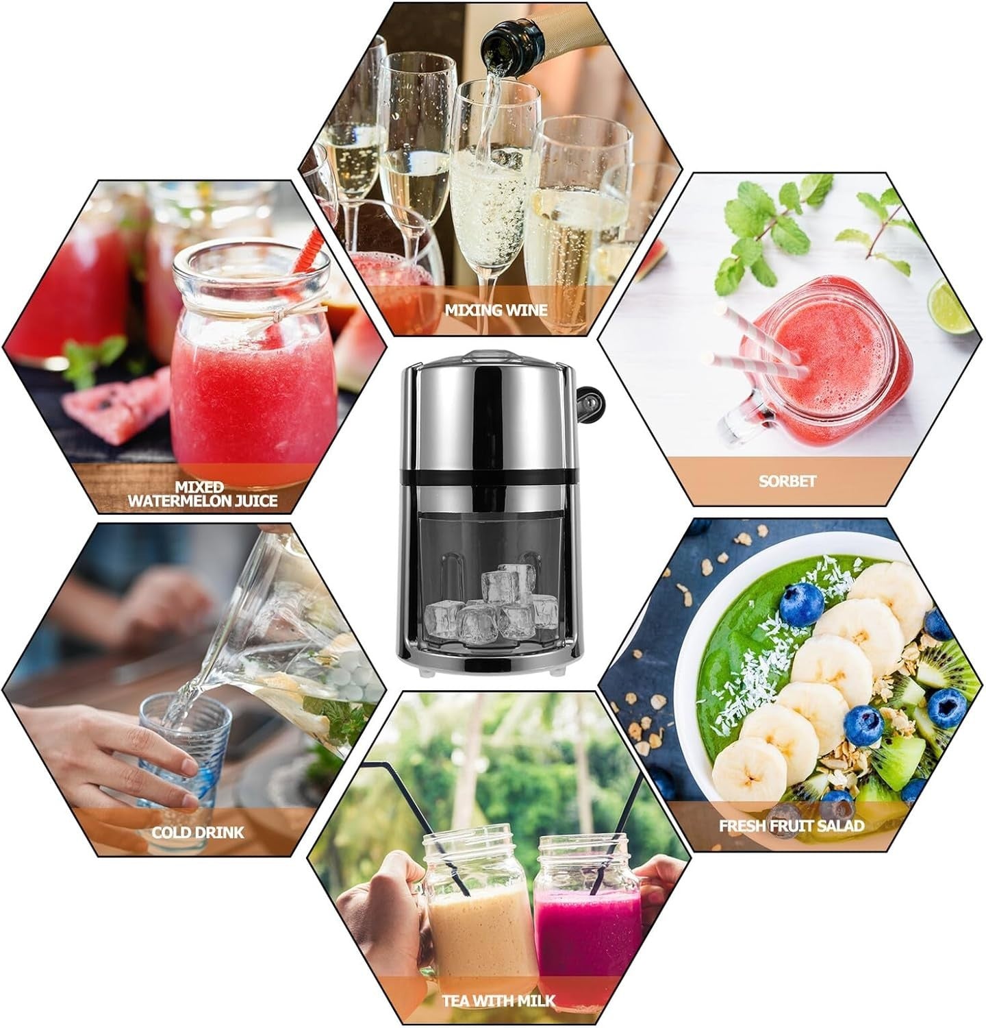Manual Ice Crusher Hand Crank Snow Cone Slush Maker Stainless Steel