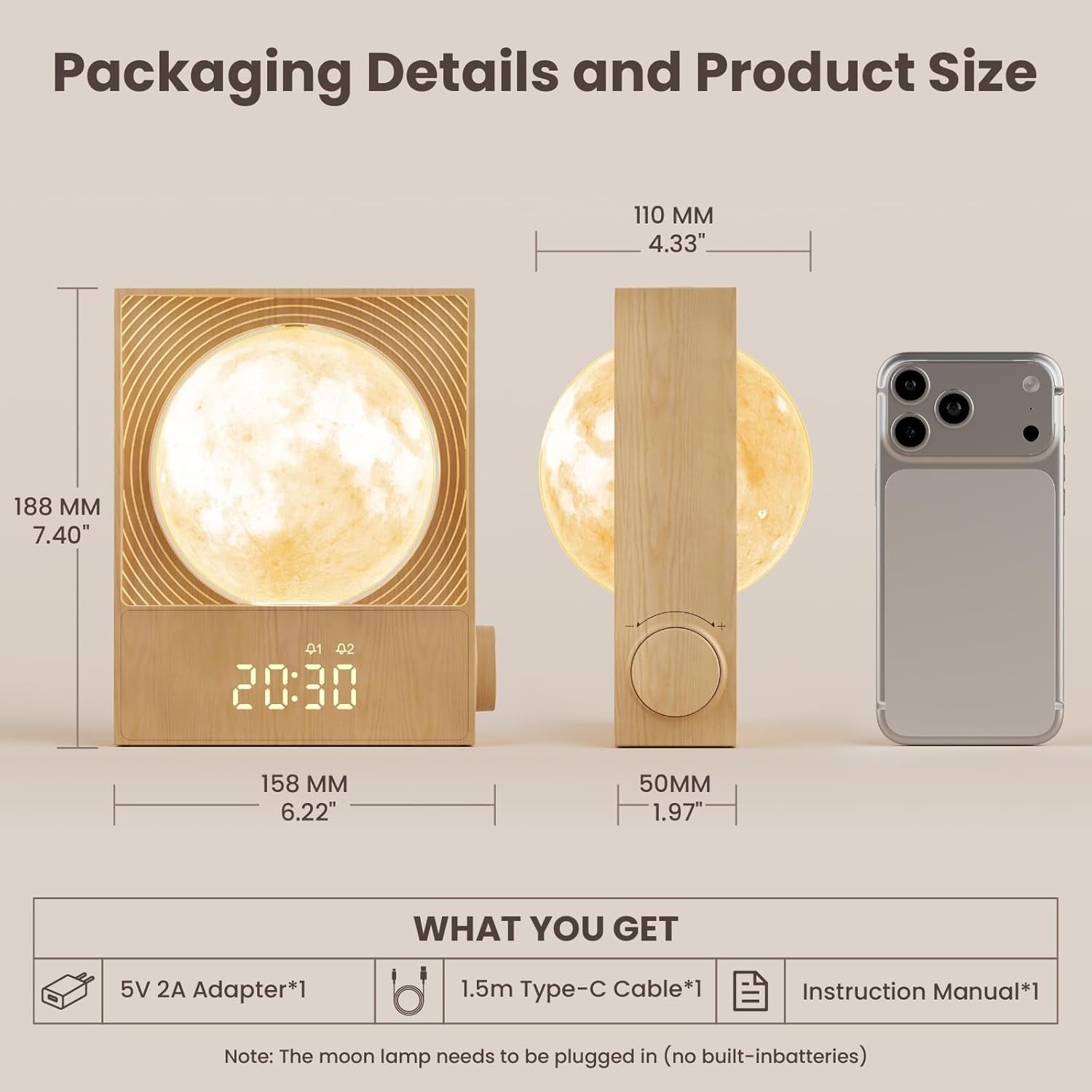 Sunrise Alarm Clock Moon Light Gentle Wake Up Night Lamp Heavy Sleepers
