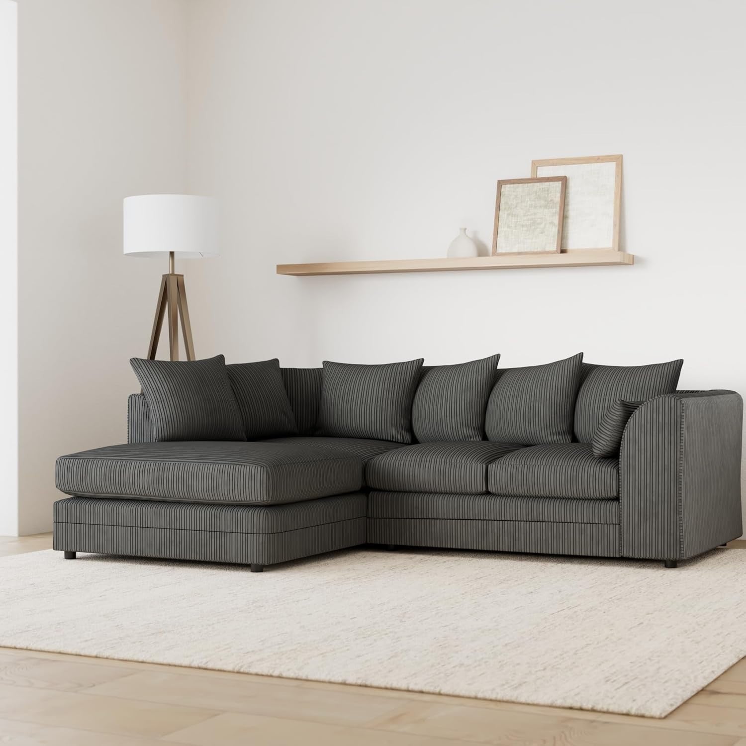 Grey Fabric Corner Sofa LH 3-4 Seater | Soft Cord | Deep Cushions UK Made