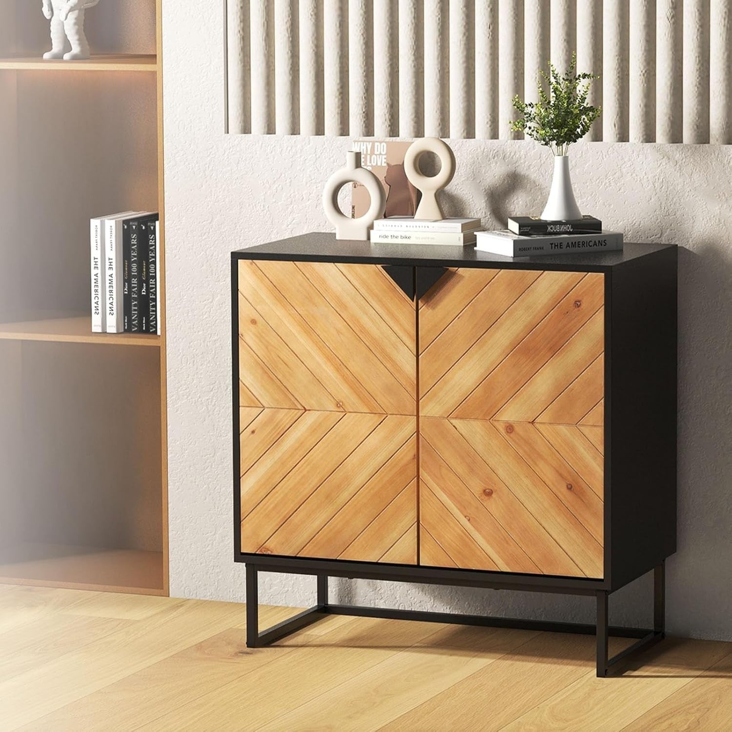 Modern 2 Door Wood Sideboard Cabinet Metal Legs Storage Unit Console