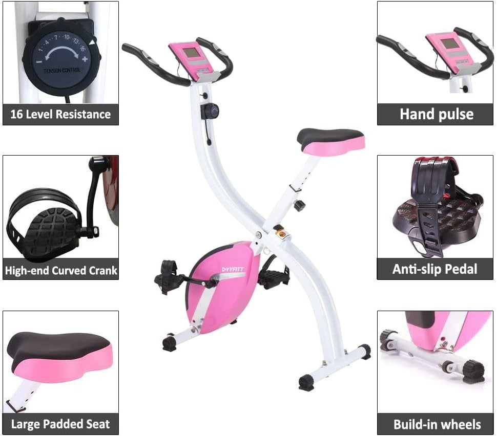 Foldable Exercise Bike w/ 16-Level Resistance, Pulse Sensor & LCD Monitor