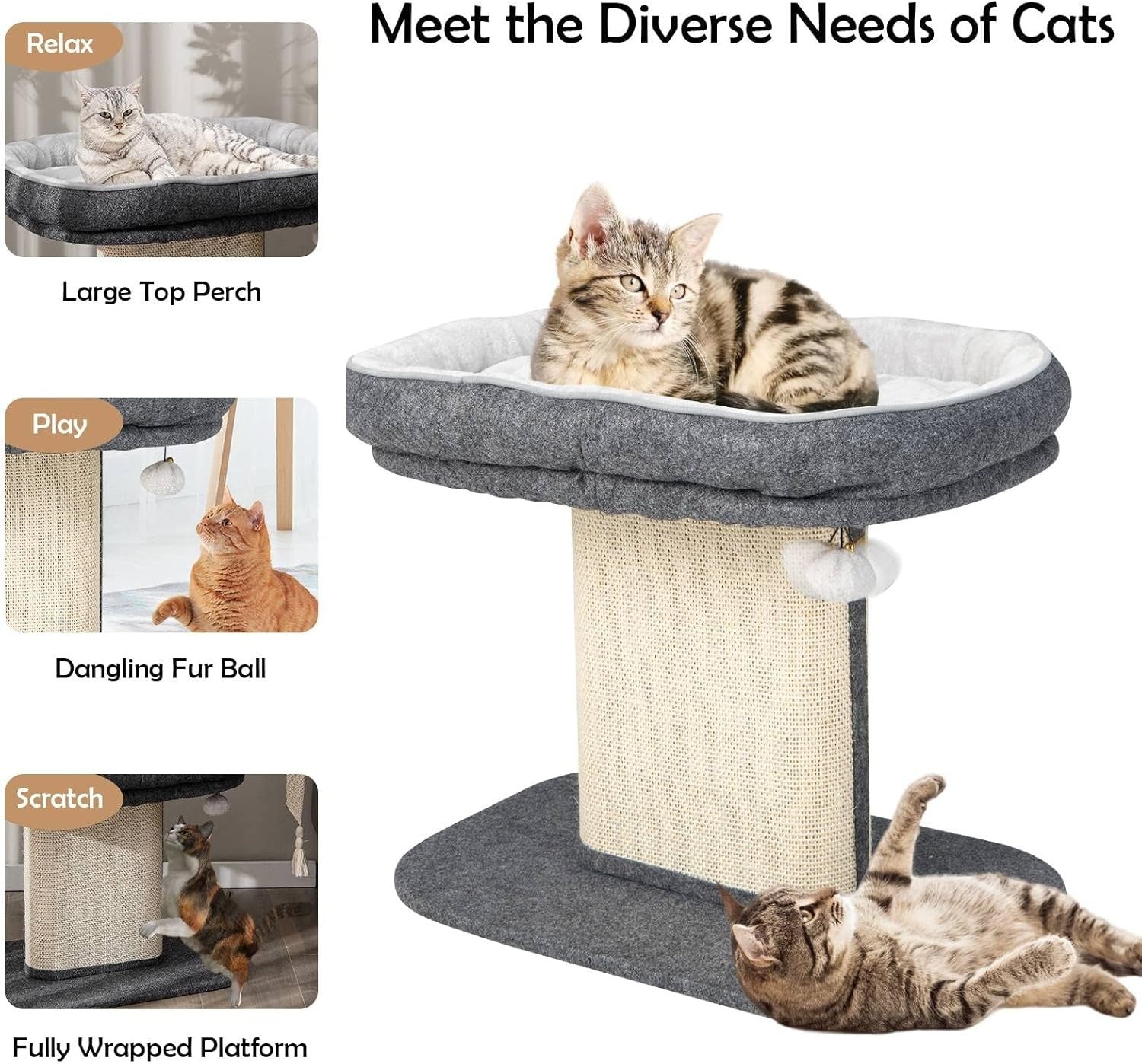 2-Level Cat Tree Scratching Post Tower Top Perch Sisal Column Indoor