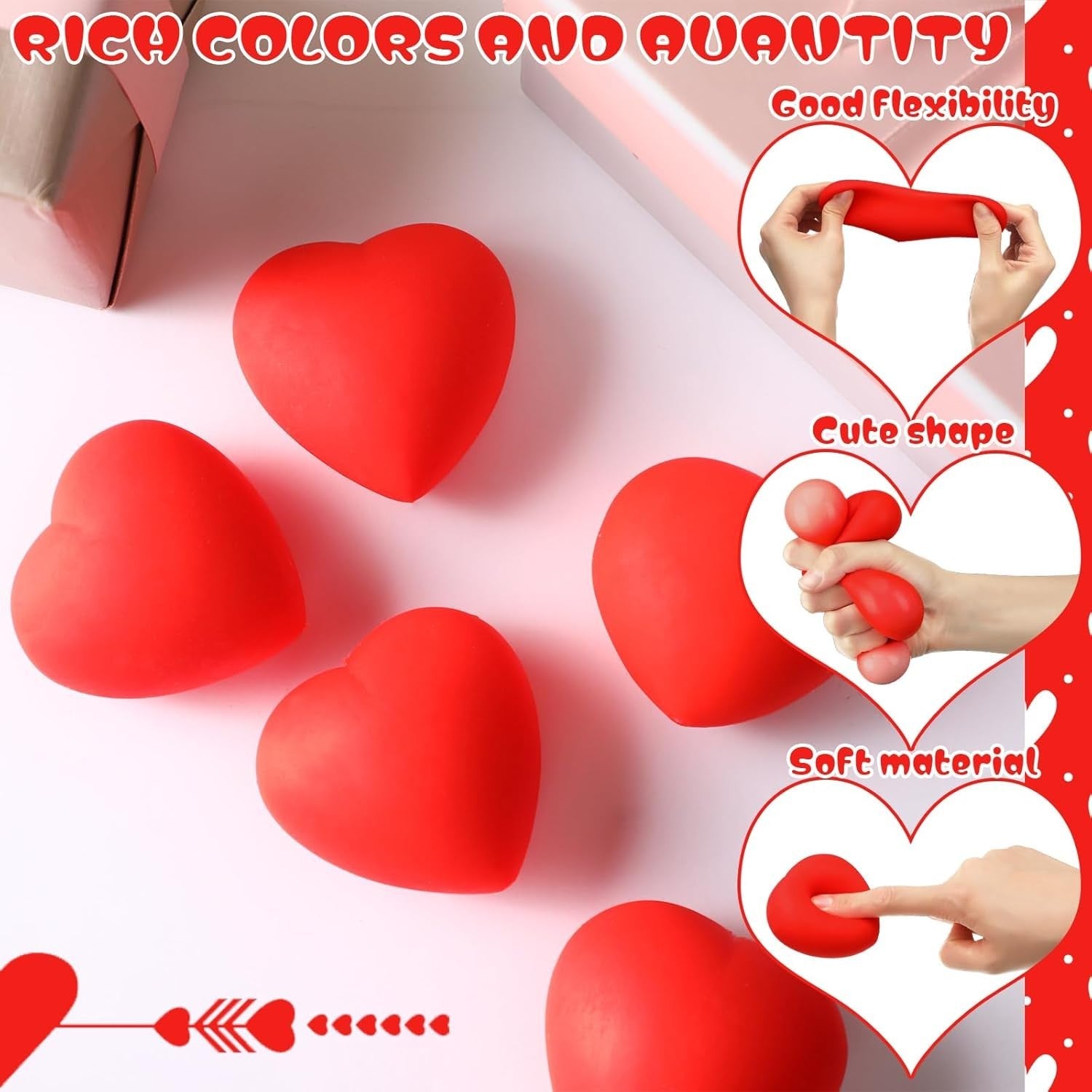 36 Pack Mini Red Heart Stress Balls Valentine Fidget Toys Party Favors