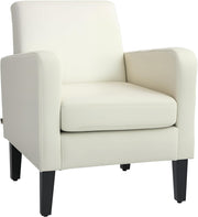 Cream Linen Accent Armchair with Cushioned Back & Eucalyptus Wood Legs