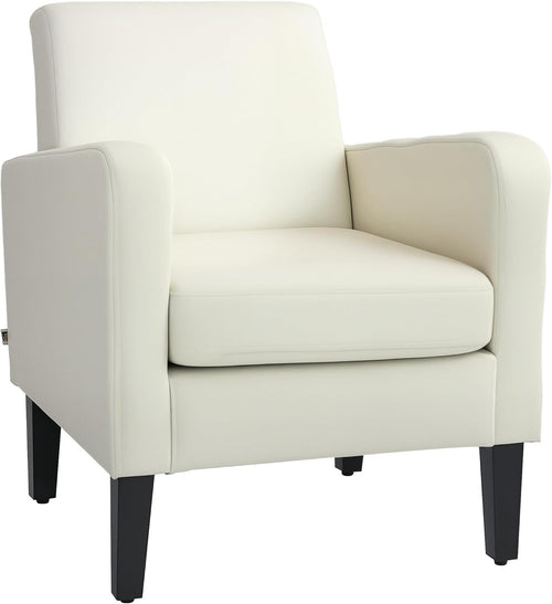 Cream Linen Accent Armchair with Cushioned Back & Eucalyptus Wood Legs