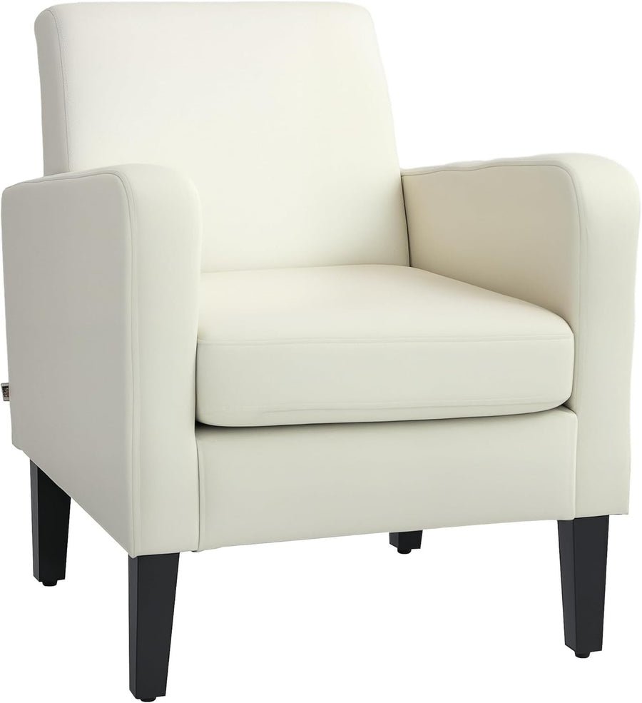 Cream Linen Accent Armchair with Cushioned Back & Eucalyptus Wood Legs