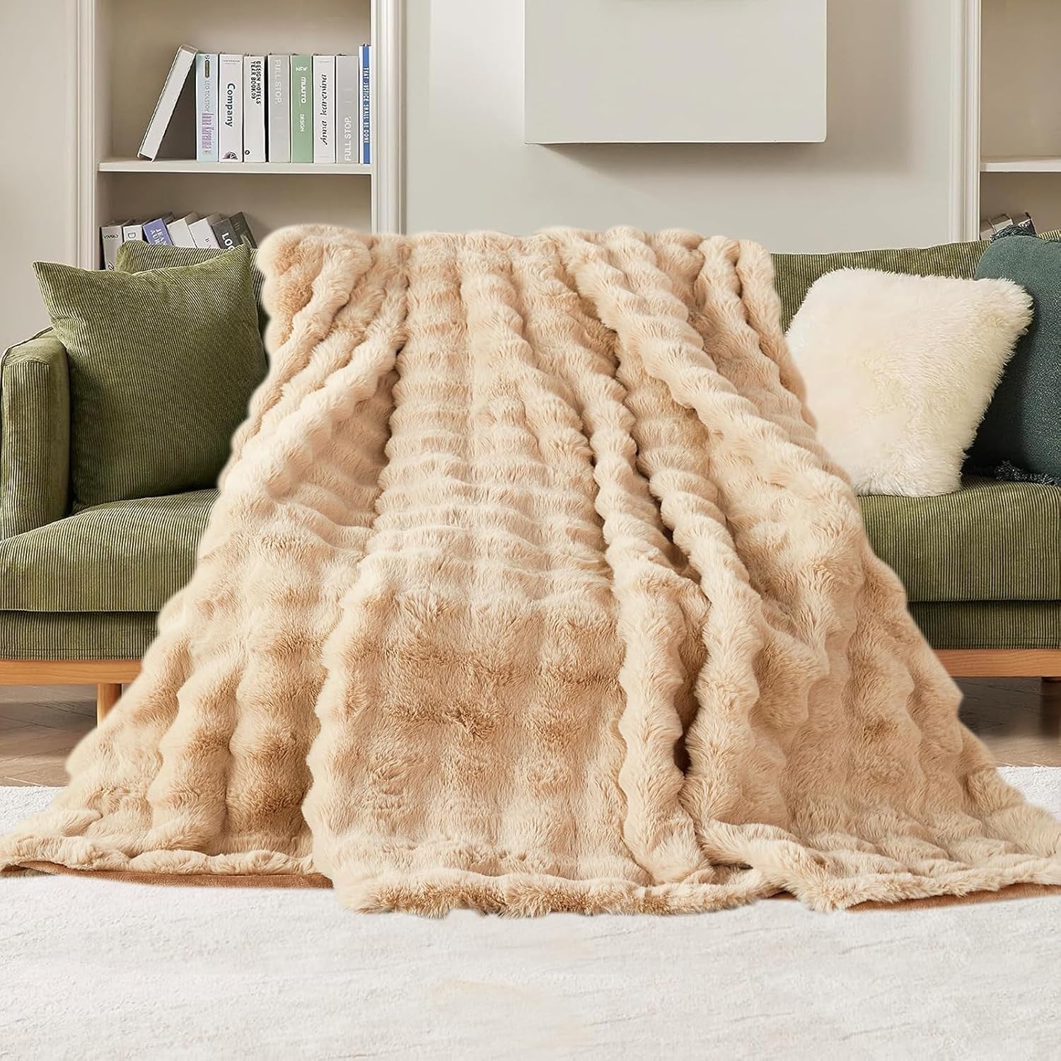 Luxury Thick Plush Fleece Throw Blanket Soft Warm Sofa Bed Khaki 100x160cm