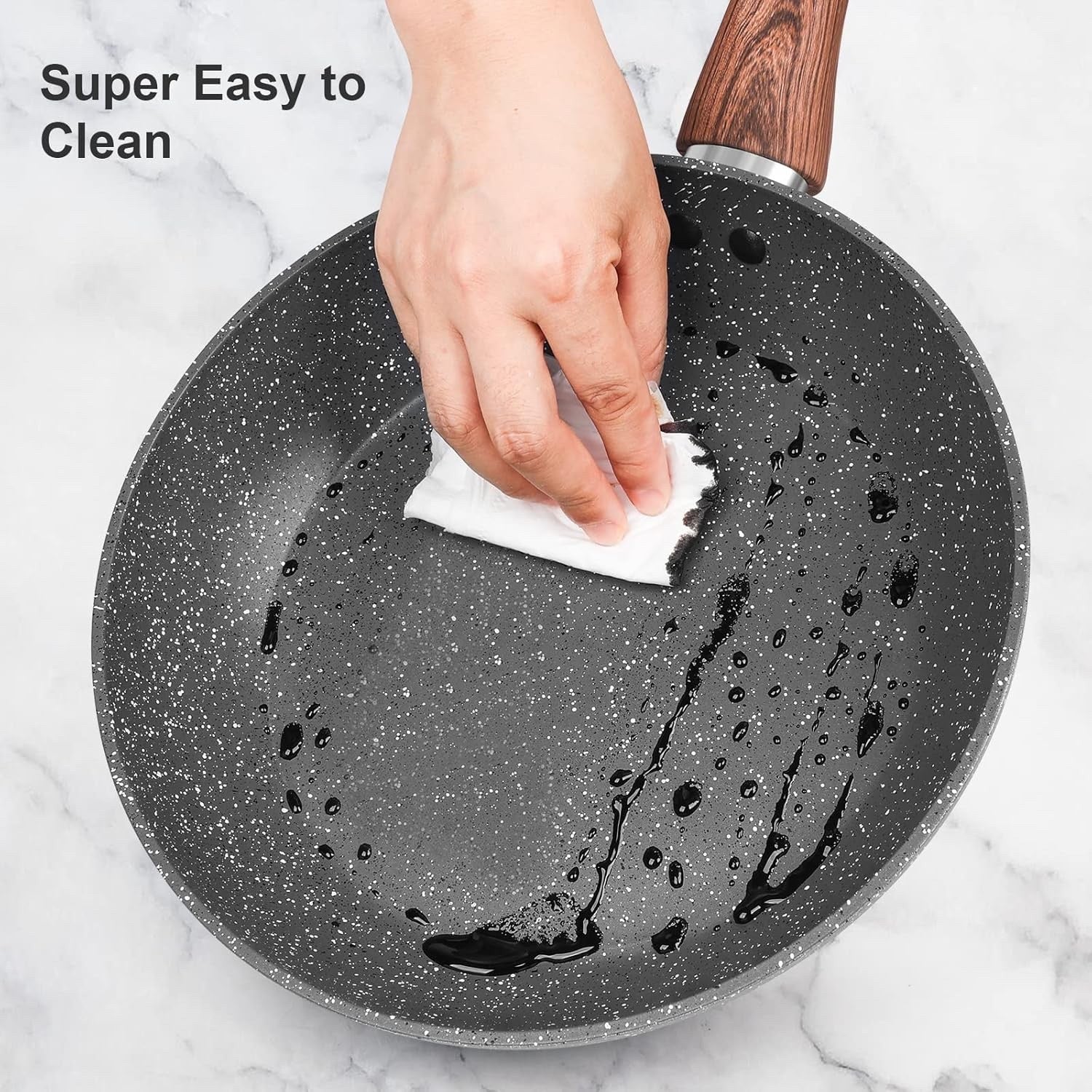 11Pcs Dark Grey Granite Non Stick Induction Cookware Set PFOA Free with Lids