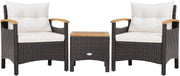 3-Piece Outdoor Rattan Sofa Set with Cushions & Acacia Wood Table Patio Garden