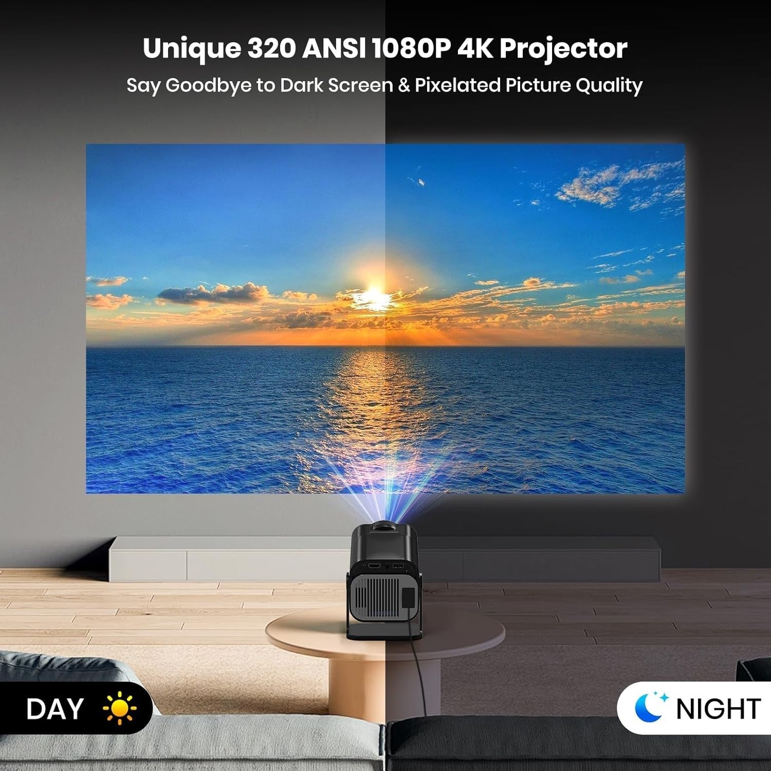 Smart 1080P Projector 4K WiFi Bluetooth Netflix YouTube 320 ANSI