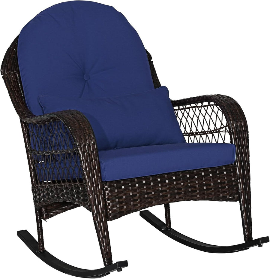 Rattan Garden Rocking Chair Outdoor Patio Seat w/ Cushions & Lumbar
