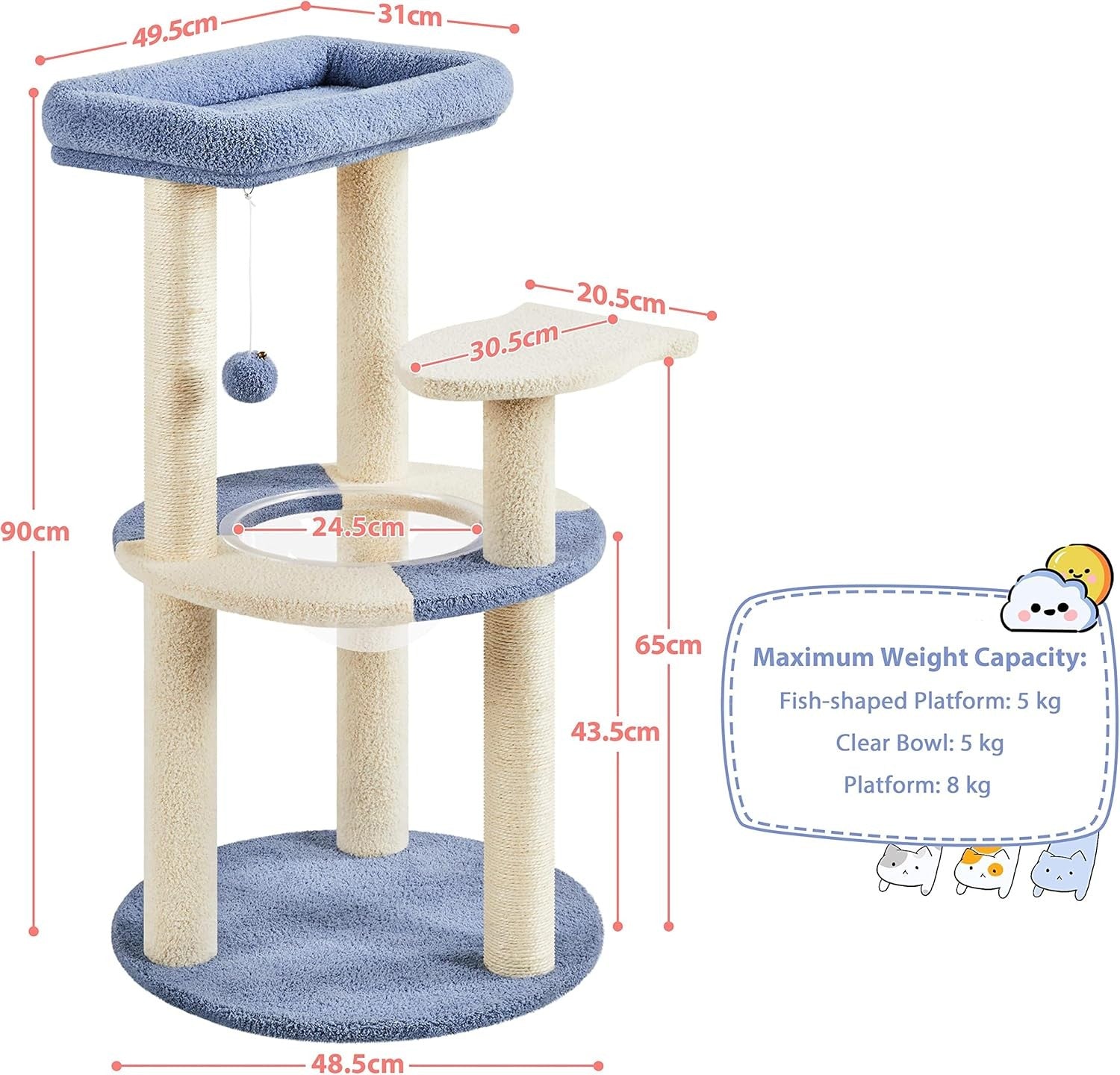 90cm Cat Tree Tower with Perches Scratching Posts Indoor Cats Condo