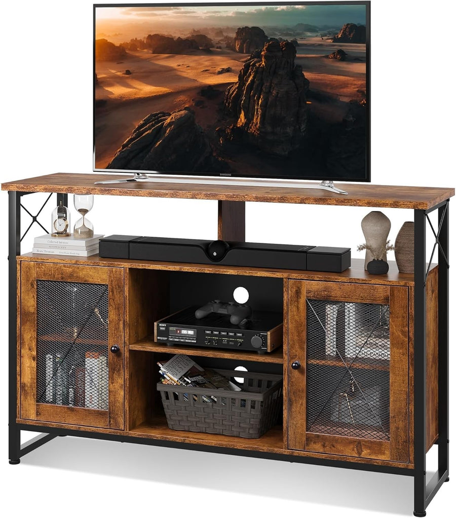 Rustic Industrial TV Stand for 55" TVs with Storage Cabinet & Adjustable Shelves